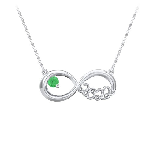 2022 Graduation Infinity Pendant With Gemstone – Sterling Silver with Emerald