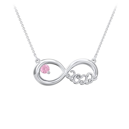 2022 Graduation Infinity Pendant With Gemstone – Sterling Silver with Pink Tourmaline