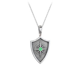 Compass Hero Shield Pendant with Gemstone
