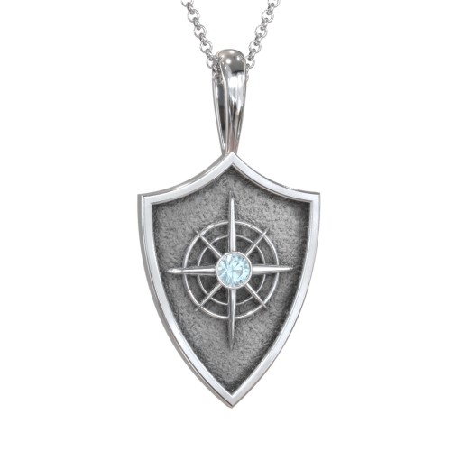 Compass Hero Shield Pendant with Gemstone