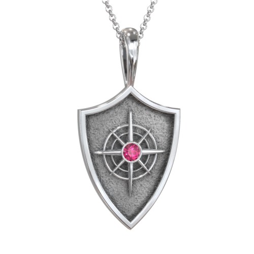 Compass Hero Shield Pendant with Gemstone