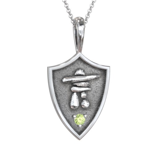 Inukshuk Hero Shield Pendant with Gemstone