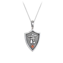 Inukshuk Hero Shield Pendant with Gemstone in 925 Sterling Silver with Garnet