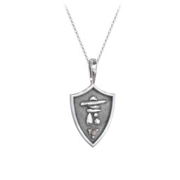 Inukshuk Hero Shield Pendant with Gemstone in 925 Sterling Silver with Smokey Quartz