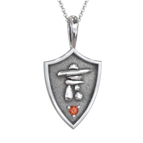Inukshuk Hero Shield Pendant with Gemstone – Sterling Silver with Garnet