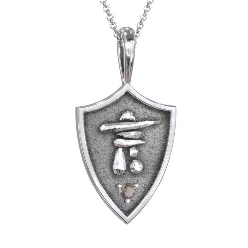 Inukshuk Hero Shield Pendant with Gemstone – Sterling Silver with Smokey Quartz