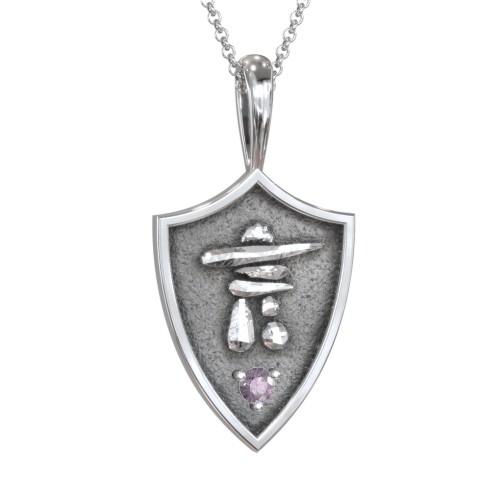 Inukshuk Hero Shield Pendant with Gemstone – Sterling Silver with Alexandrite