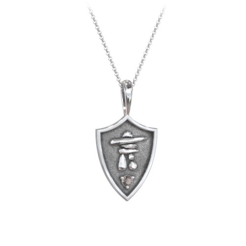 Inukshuk Hero Shield Pendant with Gemstone – Sterling Silver with Smokey Quartz