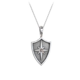 Starburst Hero Shield Pendant with Gemstone in 925 Sterling Silver with Smokey Quartz