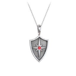 Starburst Hero Shield Pendant with Gemstone in 925 Sterling Silver with Garnet
