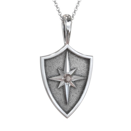 Starburst Hero Shield Pendant with Gemstone – Sterling Silver with Smokey Quartz