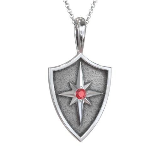 Starburst Hero Shield Pendant with Gemstone – Sterling Silver with Garnet