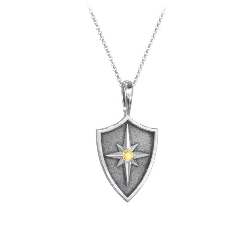 Starburst Hero Shield Pendant with Gemstone – Sterling Silver with Citrine