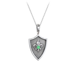 Fleur-de-lis Hero Shield Pendant with Gemstone