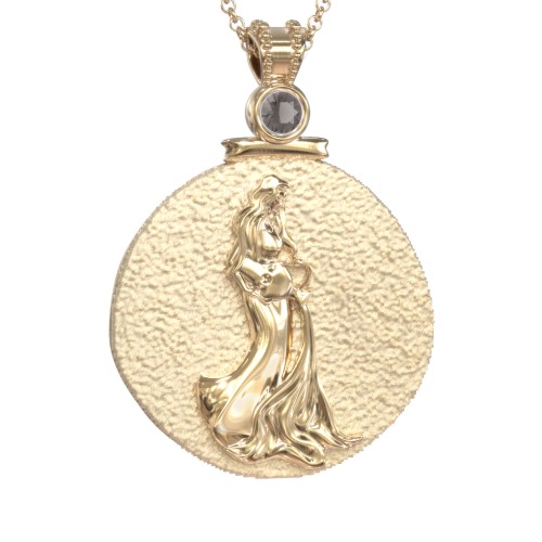 Engravable Aquarius Zodiac Medallion With Accent – 18K Gold Plated Silver with Smokey Quartz