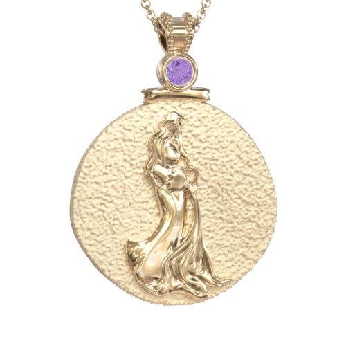 Engravable Aquarius Zodiac Medallion With Accent – 18K Gold Plated Silver with Amethyst