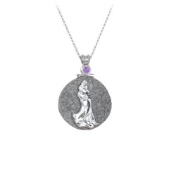Engravable Aquarius Zodiac Medallion With Accent – Sterling Silver with Amethyst