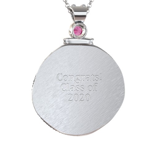 Engravable Cancer Zodiac Medallion With Accent – Sterling Silver with Ruby