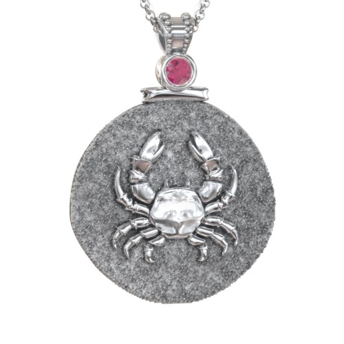 Engravable Cancer Zodiac Medallion With Accent – Sterling Silver with Ruby