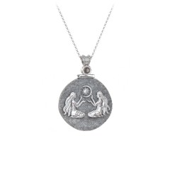 Engravable Gemini Zodiac Medallion With Accent – Sterling Silver with Smokey Quartz