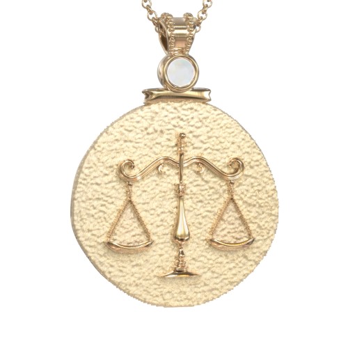 Engravable Libra Zodiac Medallion With Accent – 18K Gold Plated Silver with Opal