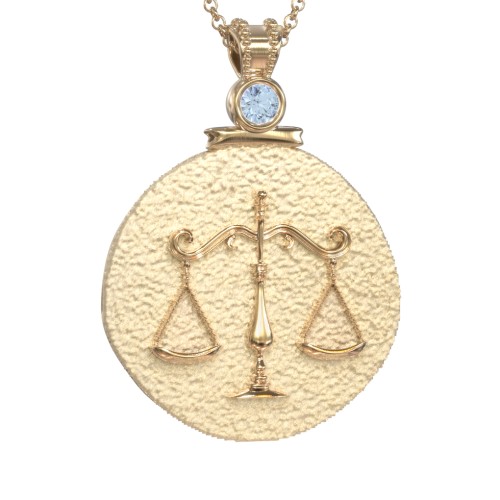 Engravable Libra Zodiac Medallion With Accent – 18K Gold Plated Silver with Blue Topaz