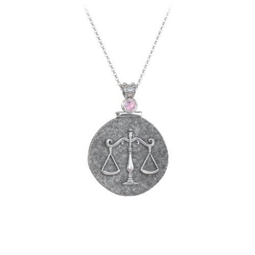 Engravable Libra Zodiac Medallion With Accent – Sterling Silver with Pink Tourmaline