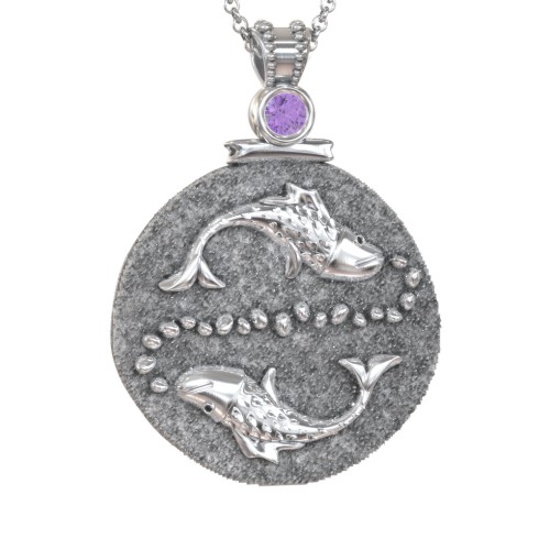 Engravable Pisces Zodiac Medallion With Accent