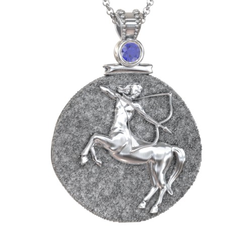 Engravable Sagittarius Zodiac Medallion Necklace – Sterling Silver with Blue Sapphire