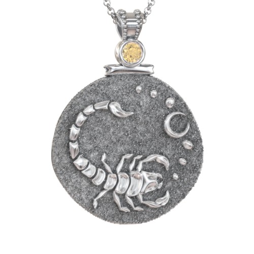 Engravable Scorpio Zodiac Medallion With Accent – Sterling Silver with Citrine