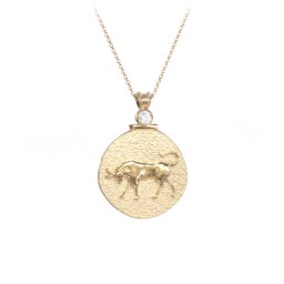 Engravable Taurus Zodiac Medallion With Accent in 18K Gold Plated Silver with Cubic Zirconia