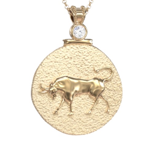 Engravable Taurus Zodiac Medallion With Accent – 18K Gold Plated Silver with Cubic Zirconia