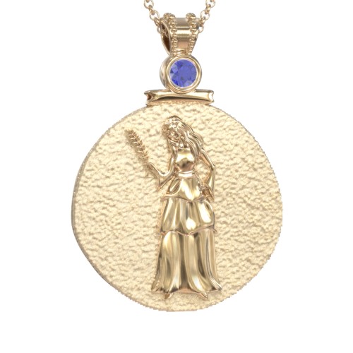 Engravable Virgo Zodiac Medallion With Accent – 18K Gold Plated Silver with Blue Sapphire