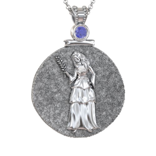 Engravable Virgo Zodiac Medallion With Accent – Sterling Silver with Blue Sapphire