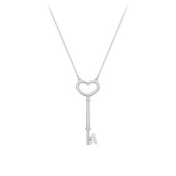 Initial Heart Key Necklace - A in 925 Sterling Silver