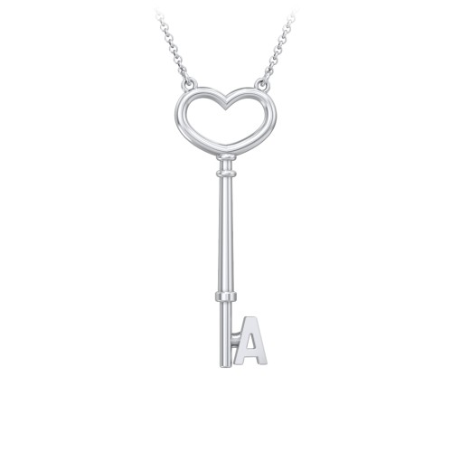 Initial Heart Key Necklace - A