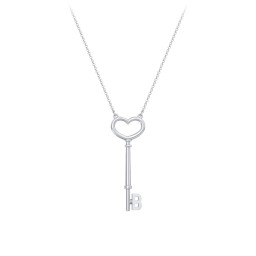 Initial Heart Key Necklace - B in 925 Sterling Silver