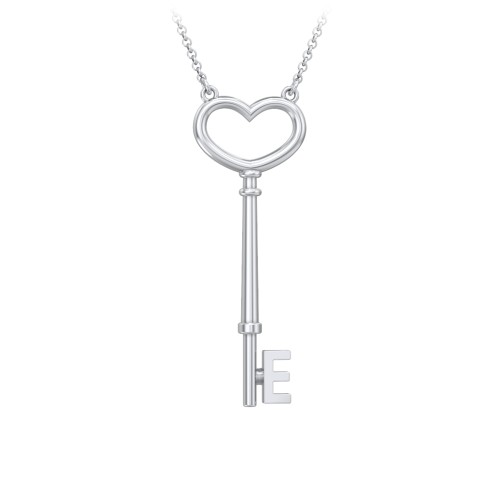 Initial Heart Key Necklace - E