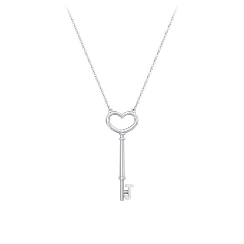Initial Heart Key Necklace - J
