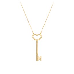Initial Heart Key Necklace - M in 10K Solid Yellow Gold