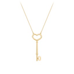 Initial Heart Key Necklace - O in 10K Solid Yellow Gold