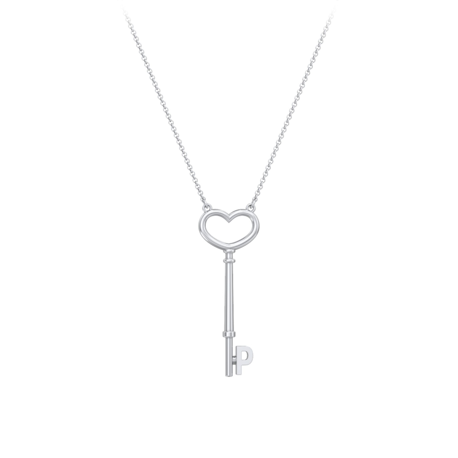 Initial Heart Key Necklace - P