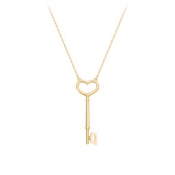 Initial Heart Key Necklace - Q in 10K Solid Yellow Gold