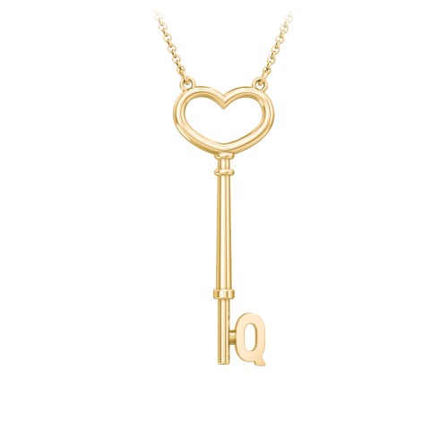 Initial Heart Key Necklace - Q – 10K Yellow Gold