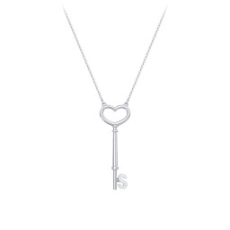 Initial Heart Key Necklace - S in 925 Sterling Silver