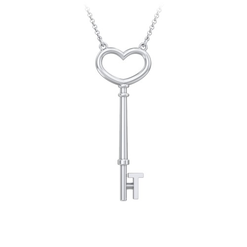 Initial Heart Key Necklace - T – Sterling Silver