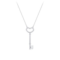 Initial Heart Key Necklace - U in 925 Sterling Silver