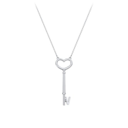 Initial Heart Key Necklace - V