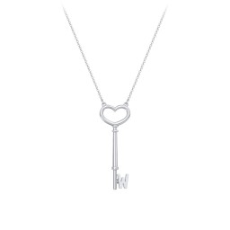 Initial Heart Key Necklace - W in 925 Sterling Silver