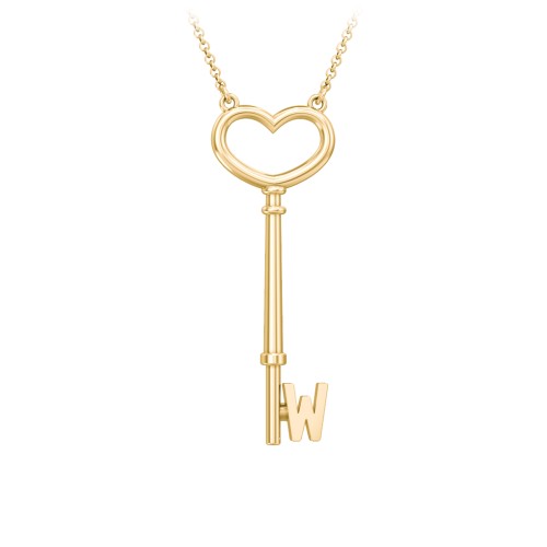 Initial Heart Key Necklace - W – 10K Yellow Gold